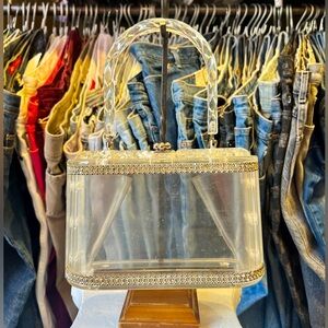 Vintage 1950s Top Handle Clear Lucite Box bag